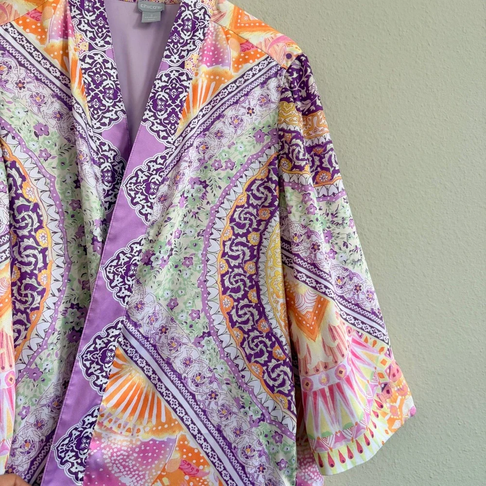 Chico's Colorful Mandala Print Open Front Kimono Womens‎ 2  US Large Bloomcore